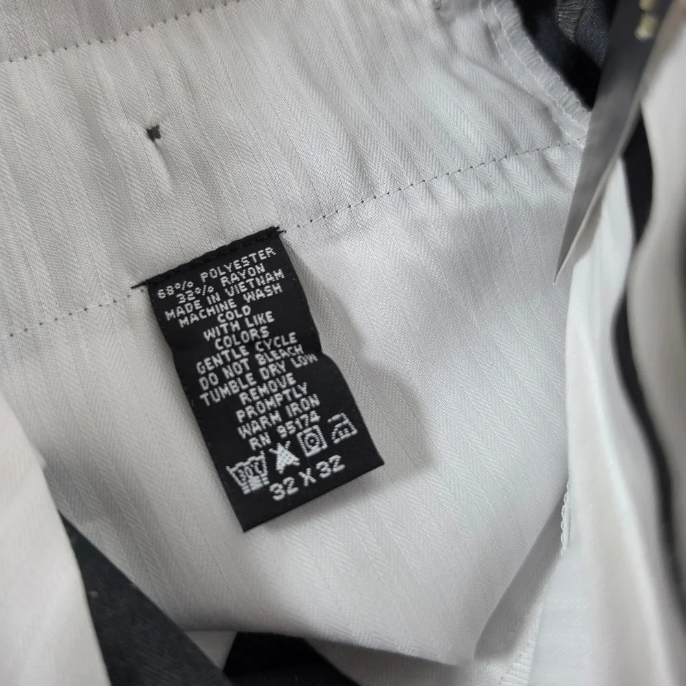 Alan Flusser Men 32x32 Gray Windowpane Dress Pants Double Pleated Cuffed NWT